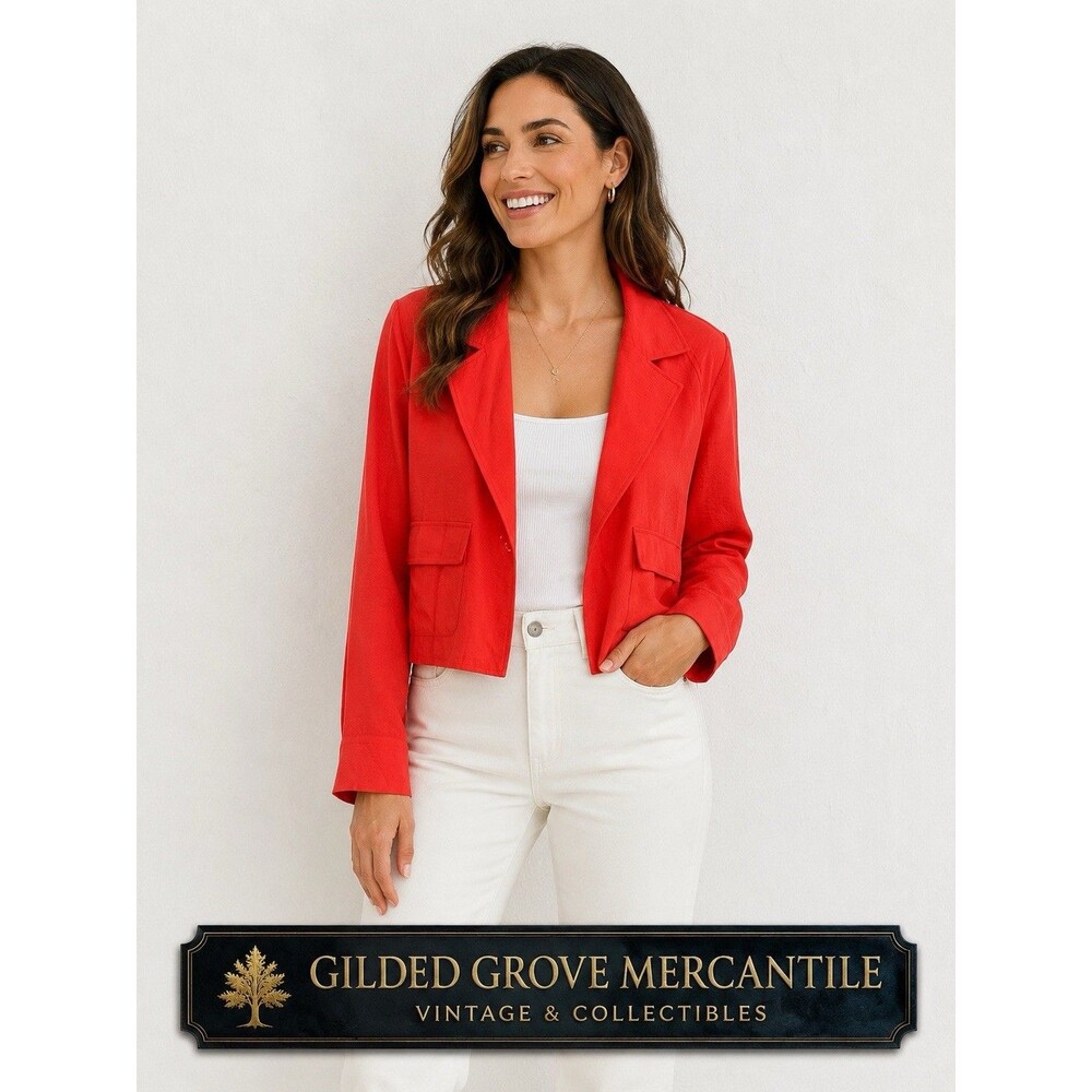 Ella Rafaella Windsor Orange Relaxed Open Front Blazer Cardigan NWT